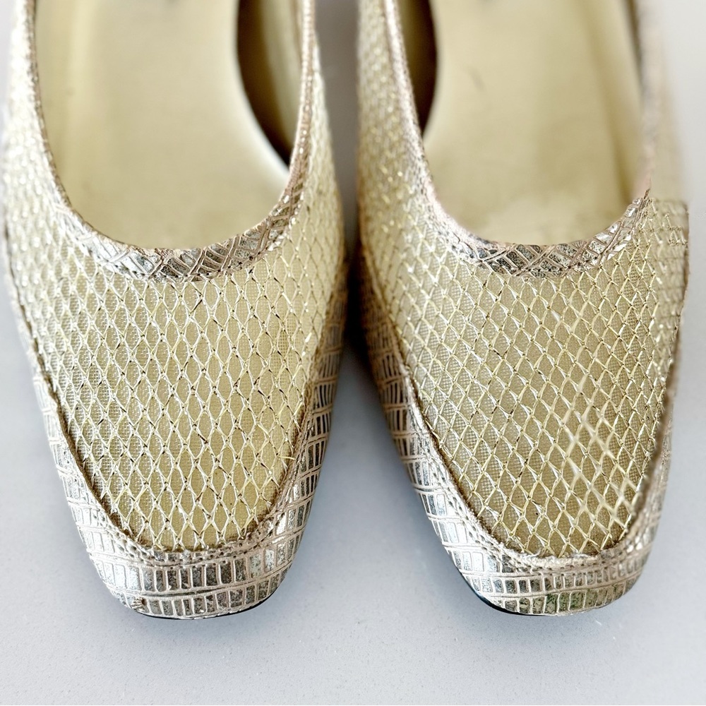 Amanda Fishnet Metallic Mesh Shiny Block Heel Shoes - Picture 5 of 12